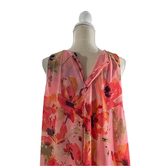 Ralph Lauren Women Coral Floral Sleeveless Lined 1/4 Zip Midi Shift Dress Sz 14 - Picture 11 of 15